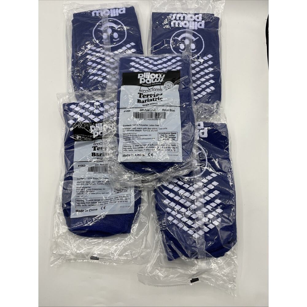 5 PAIR Non Skid Pillow Paws Slipper Socks 3X-L Bariatric Royal Blue Single Side